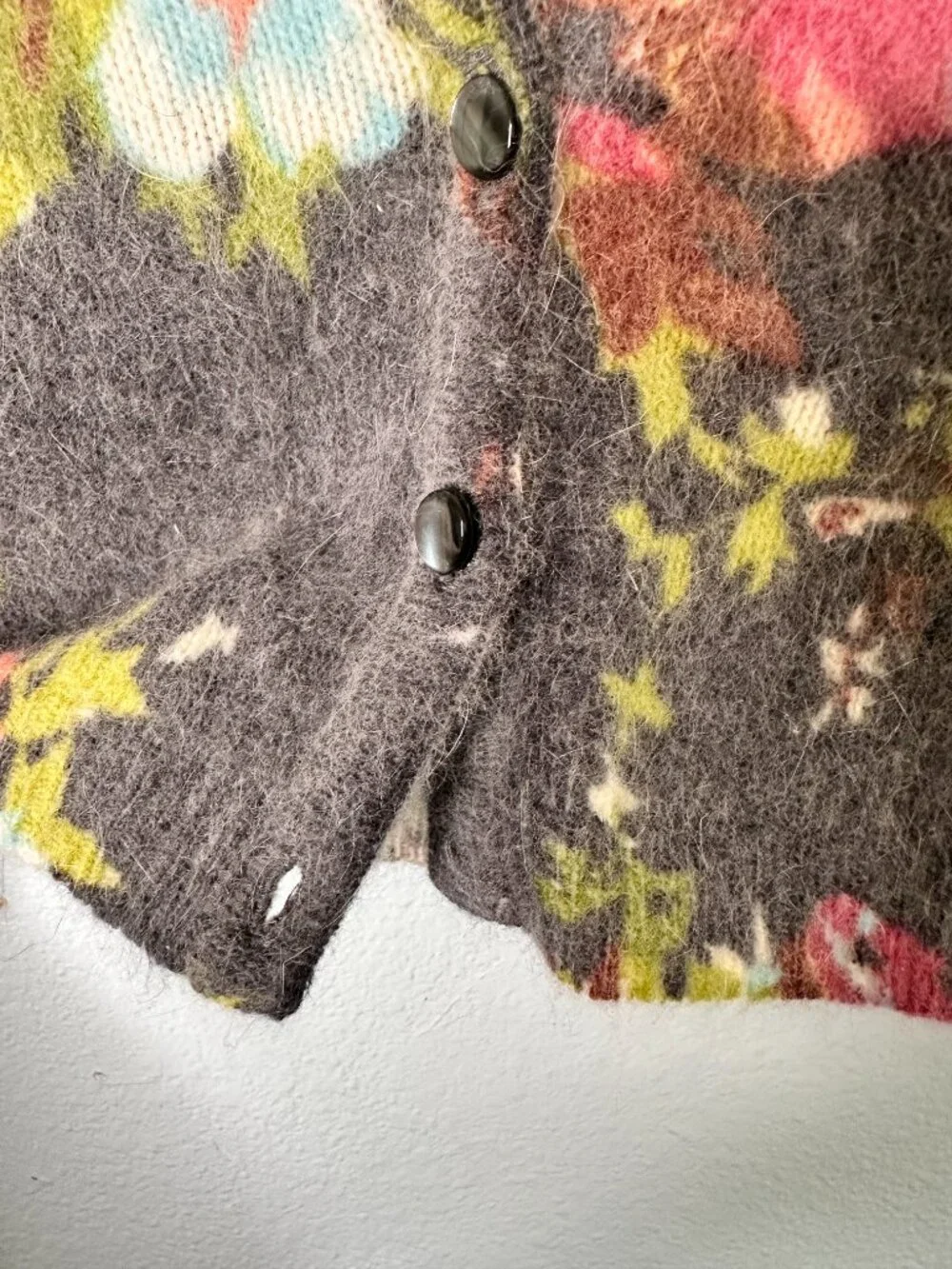 Free People Angora Rabbit Fur Wool Blend Floral Cardigan Sweater Medium Gray - Picture 3 of 6